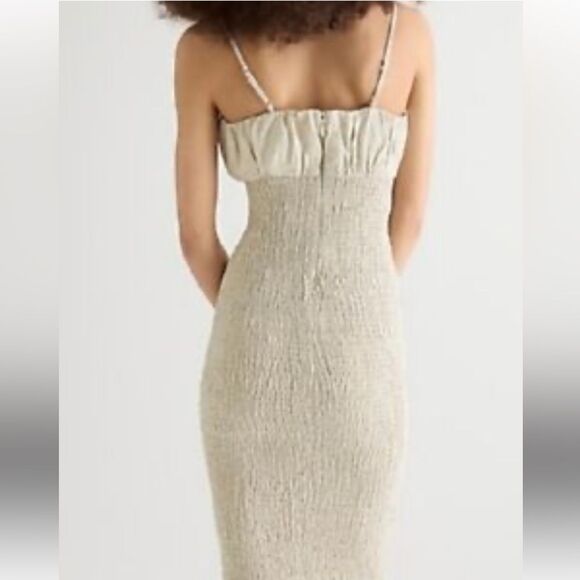 J Crew 100% Linen Smocked Shirred Spaghetti Strap Dress Size 14 - Picture 2 of 7